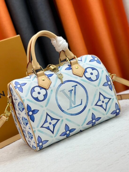 LV Speedy Bandoulière 25 By The Pool Lagoon Blue Monogram Tile Crossbody Handbag main image 8